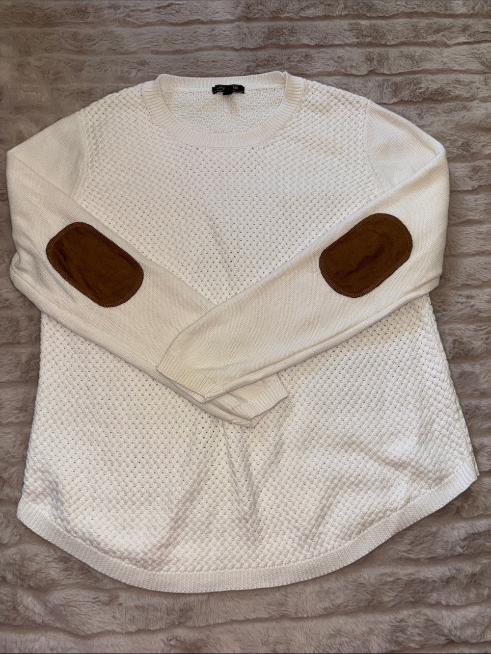 Classic Scoop Neck Sweater with Elbow Patches - Cream